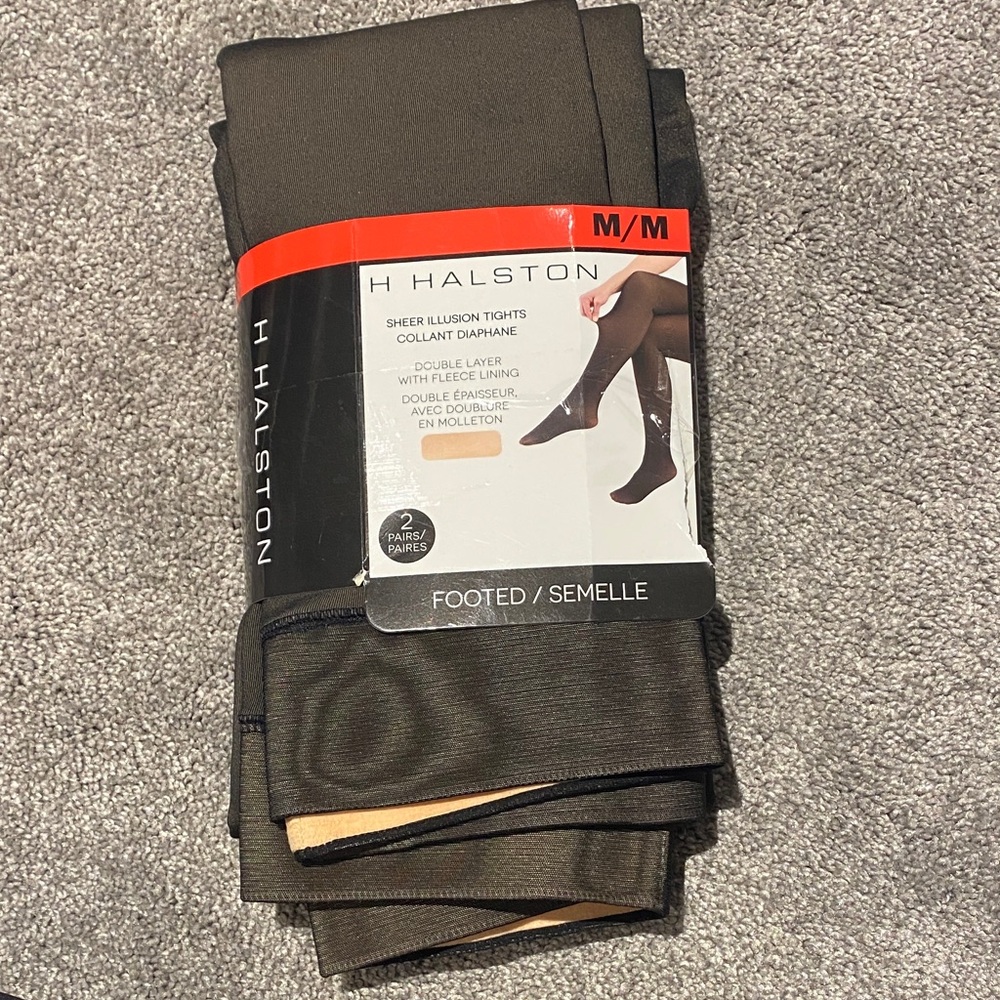 H by Halston womens  Black Footed Tights double layer fleece lining 2 pairs med